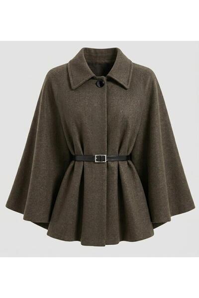 SevdeUgur Belted Women's Wool Knitted Poncho - Mink- Sevde Ugur