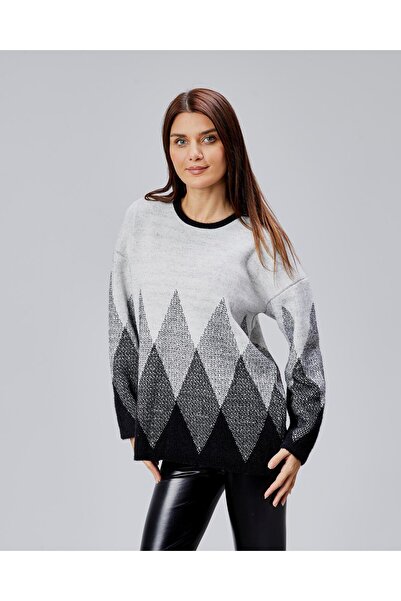CNR TEKSTİL Women's Diamond Patterned Soft Textured Knitwear Sweater