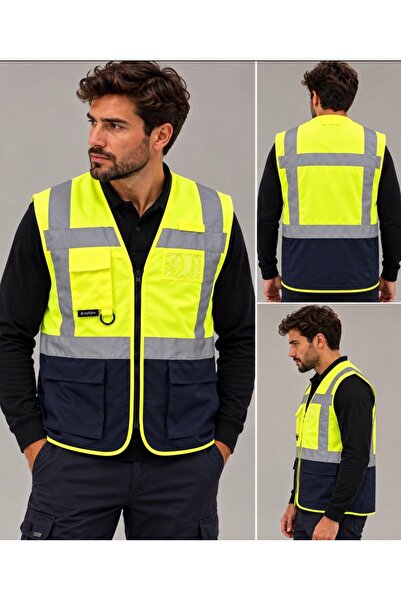 My formUnisex Reflektörlü Çok Cepli İş Güvenliği Yeleği – Sarı/Lacivert