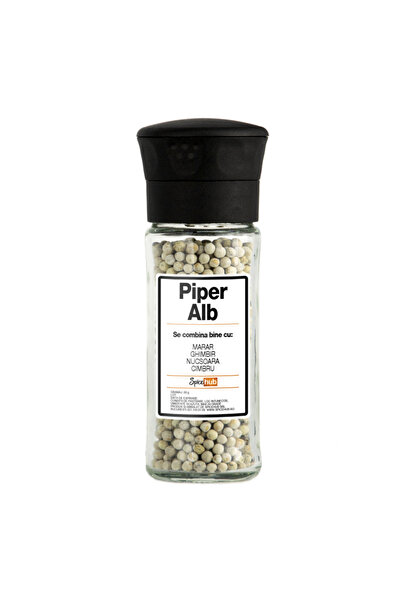 Spicehub Piper alb boabe 60g in rasnita, condiment pentru piureuri, sosuri albe