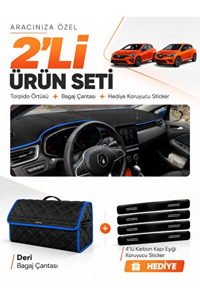 e-biz Renault Clio 5 (2019-2026) Compatible Glove Box Cover + Leather Trunk B...