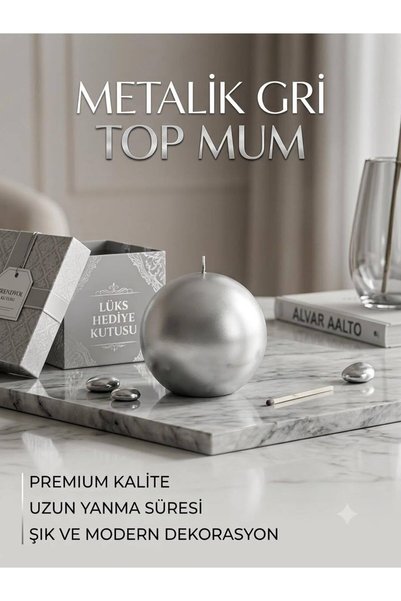 METE MUM 10 CM METALİK KÜRE TOP MUM - DEKORATİF EL YAPIMI PARAFİN MUM