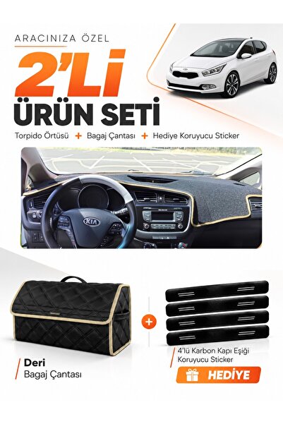 e-biz Kia Ceed (2013-2019) Compatible Dashboard Cover + Leather Trunk Bag + S...