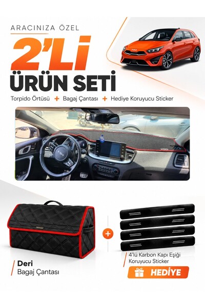 e-biz Kia Ceed (2020-2025) Compatible Torpedo Cover + Leather Luggage Bag + S...