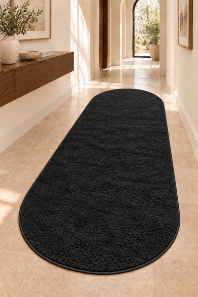 Raschel Carpet Premium Yıkanabilir Leke Tutmaz Modern Yolluk Elips Model Siya...