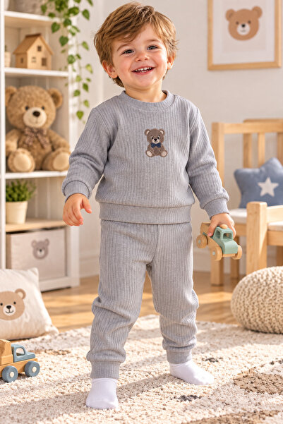 SERPİL SS GİYİM Erkek Çocuk Ayıcık Baskılı 2'li Takım – Fitilli Sweatshirt ve...