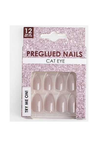 OEM Unghii False cu Adeziv Nude Cat Eye - 12buc