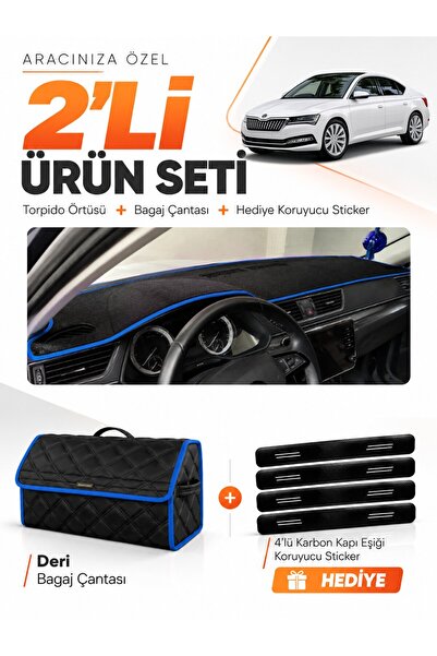 e-biz Skoda Super-B (2015-2021) Compatible Dashboard Cover + Leather Trunk Ba...