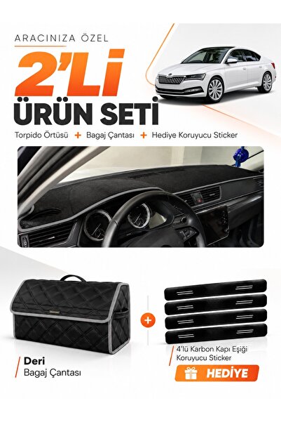 e-biz Skoda Super-B (2015-2021) Compatible Dashboard Cover + Leather Trunk Ba...