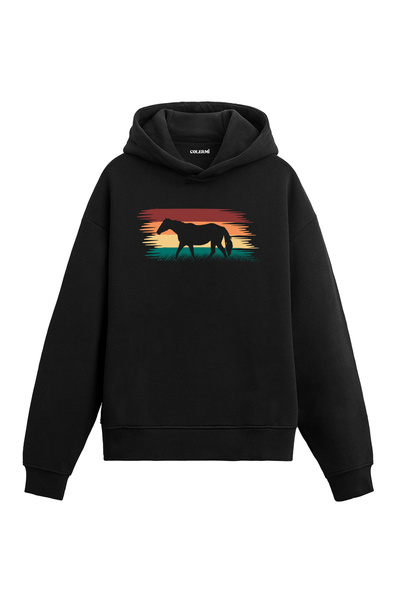 Colermi Retro Sunset Horse Design Hooded Sweatshirt