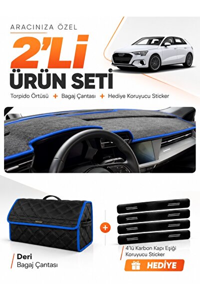 e-biz Audi A3 (2020-2026) Compatible Glove Box Cover + Leather Trunk Bag + St...