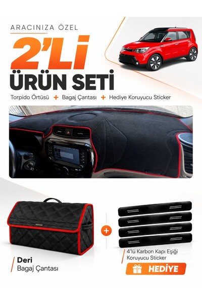 e-biz Kia Soul (2014-2019) Compatible Torpedo Cover + Leather Trunk Bag + Sti...