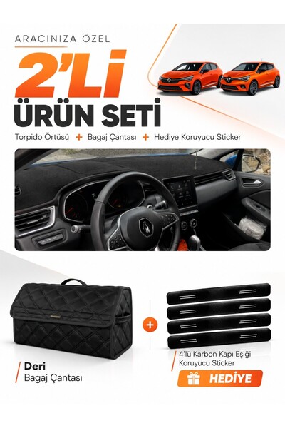 e-biz Renault Clio 5 (2019-2026) Compatible Glove Box Cover + Leather Trunk B...