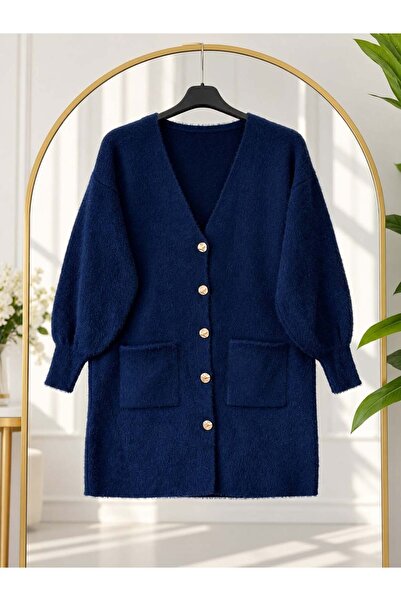 modasindoma Women's Hijab Balloon Sleeve Knitwear Cardigan Navy Blue