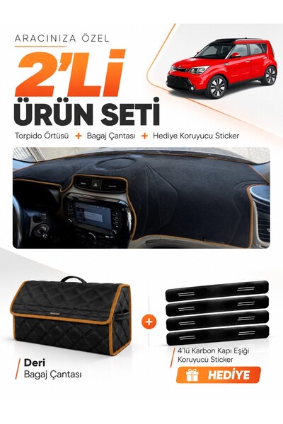 e-biz Kia Soul (2014-2019) Compatible Torpedo Cover + Leather Trunk Bag + Sti...