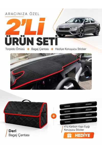 e-biz Skoda Octavia (2020-2025) Compatible Dashboard Cover + Leather Trunk Ba...