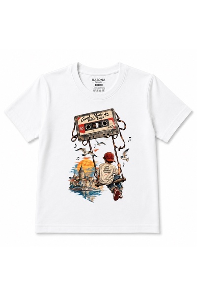 Rabona Fashion Παιδικό μπλουζάκι με σχέδιο Good Music, Good Days, Cassette & ...