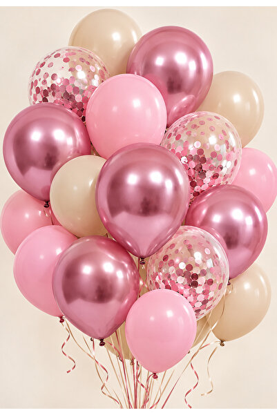 baloss fer İmza Pembe Krom Deluxe 20 Parça Balon Seti Krom Pembe Pembe Deniz ...