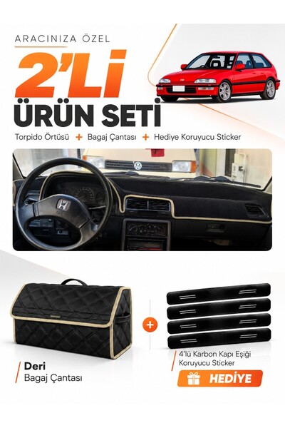 e-biz Honda Civic Ef (1988-1991) Compatible Dashboard Cover + Leather Trunk B...