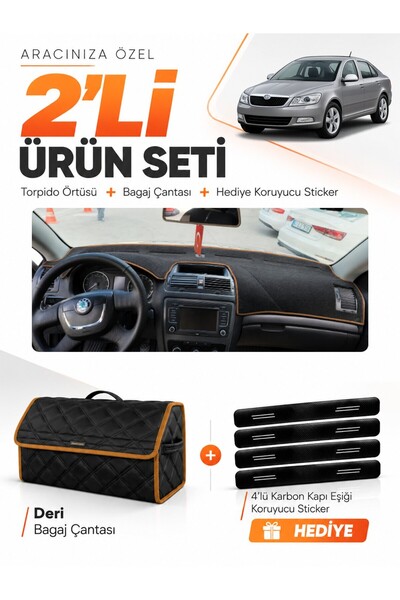e-biz Skoda Octavia (2009-2012) Compatible Dashboard Cover + Leather Trunk Ba...