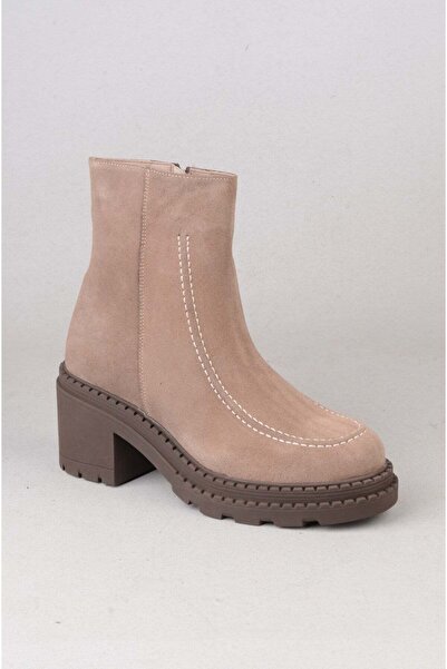 SEÇ KUNDURA Seç V2754 Genuine Leather Women's Heel Boots (Heel Height: 7 cm) Mink Suede