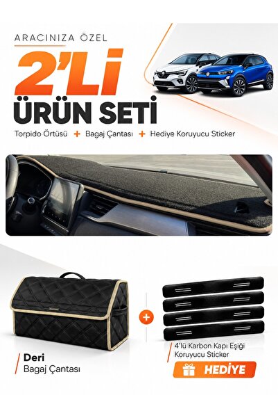 e-biz Renault Captur 2 (2019-2024) Compatible Glove Box Cover + Leather Trunk...