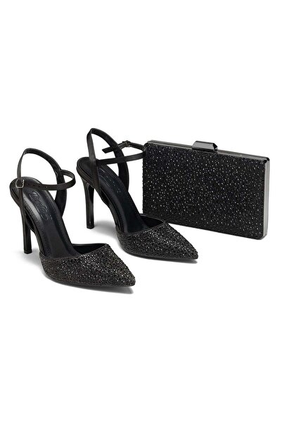 Dedos Women's Black Color High Heeled Stone Embellished Open Back Pointed Toe...