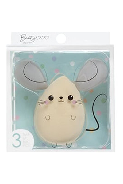 OEM Ecru Grey Drop Makeup Sponges with Mouse Case - 3pcs