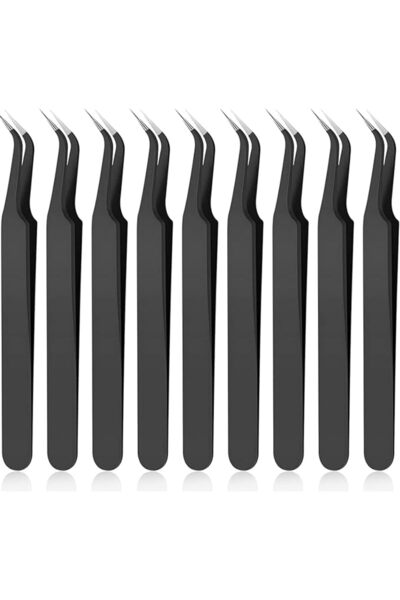 Yelajoy 9 Pieces Curved Pointed Craft Tweezers, Precision Tweezer Set with Pr...