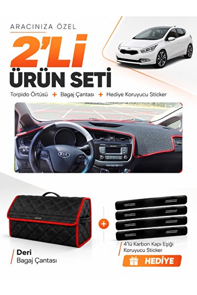 e-biz Kia Ceed (2013-2019) Compatible Dashboard Cover + Leather Trunk Bag + S...