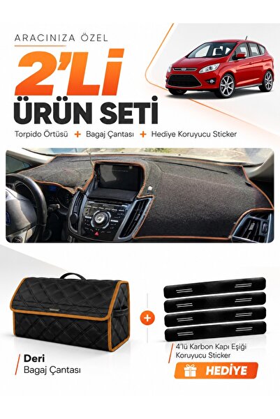 e-biz Ford C-Max (2010-2014) Double Screen Compatible Dashboard Cover + Leath...