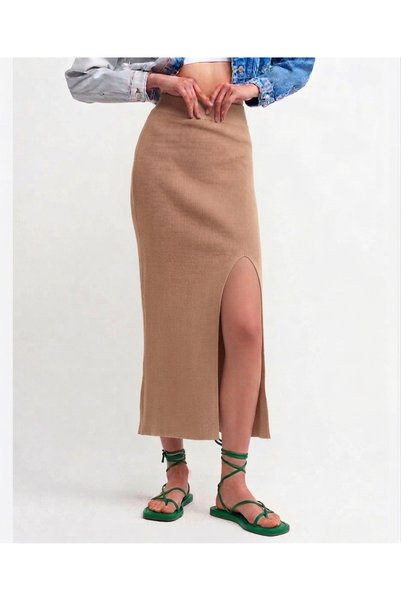 trikomode Elastic Waist High Waist Knitwear Skirt