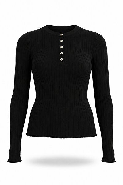 5in1Canpolat Black Ribbed Mercerized Knitwear 19135