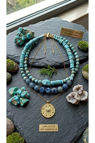 Turkuaz & Druzy Kolye