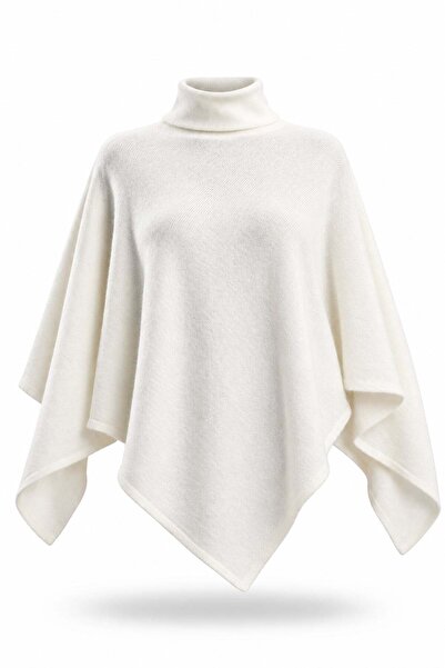 5in1Canpolat Ecru Asymmetrical Cut Poncho Sweater