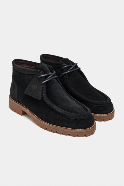 NİŞANTAŞI SHOES Nila Siyah Hakiki Süet Deri Bağcık Detay Tırtıklı Kalın Taban Kadın Bot