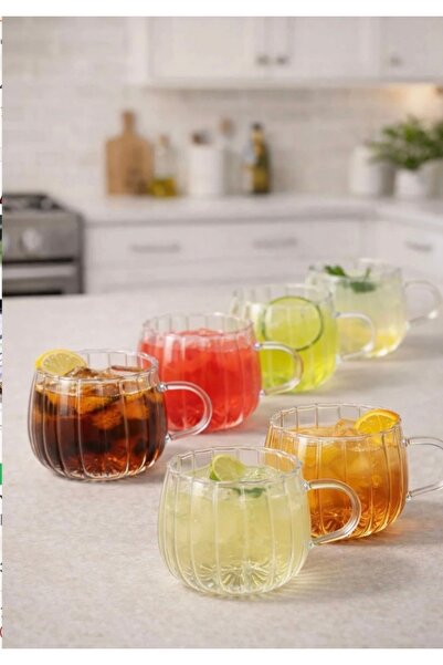 Hvc ticaret 2 Adet Cam Latte Kupası Çay Kahve Bardak Seti 400 ml