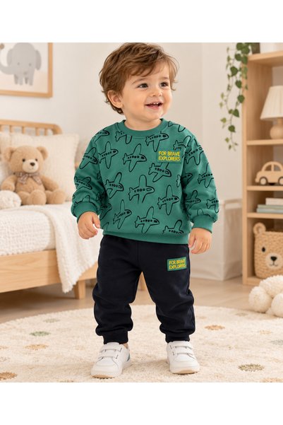 buzy kids concept طقم بدلة رياضية للأولاد/الأطفال مكون من 3 قطع مطبوع عليه طا...