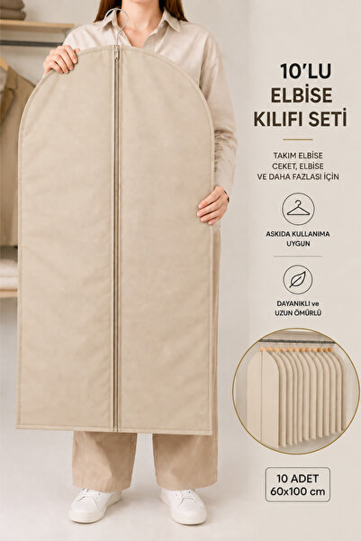 umbellatum Takım Elbise Kılıfı Gamboç 10 Adet 60x100 Cm Dolap Düzenleyici Organizer Bohça Hurç Ceket Kıyafet Saklama Çantası
