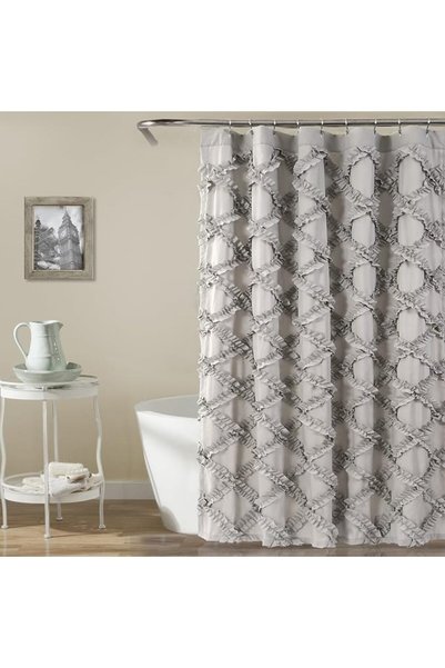 Lush Decor 16T001437, Gray Ruffle Diamond Shower Curtain | Textured Vintage C...