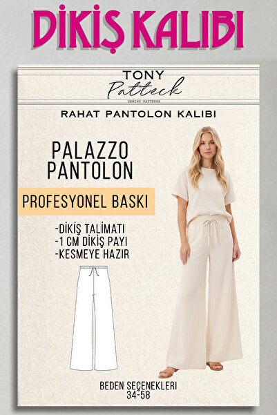 Palazzo Pantolon (PT1) - Hazır Dikiş Kalıbı (34-58 Beden Seçenekleriyle)