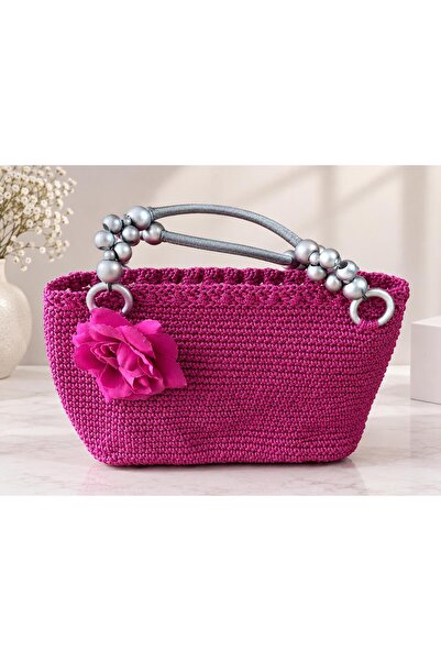 EFLİNS Pink Bag Hand Knitted Macrame