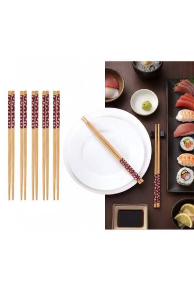 SyaMAG Set 5 perechi betisoare chinezesti, chopsticks, din bambus, 24 cm, bej...