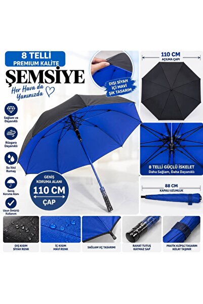 TREND 8 Telli Premium Kalite Şemsiye – 110 cm Geniş Çaplı, Dayanıklı ve Rüzga...