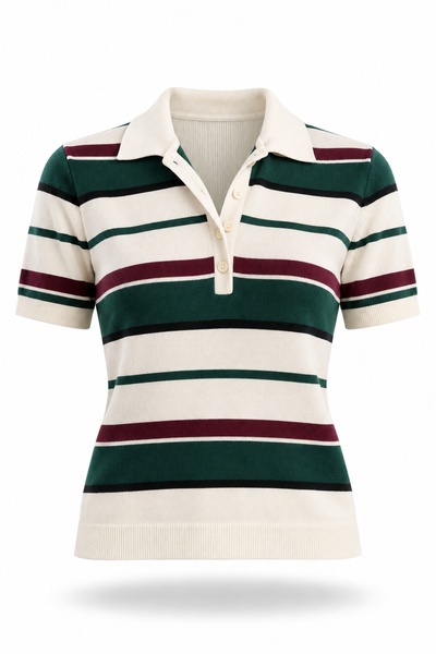 5in1Canpolat Ecru Striped Short Sleeve Knitwear 261131