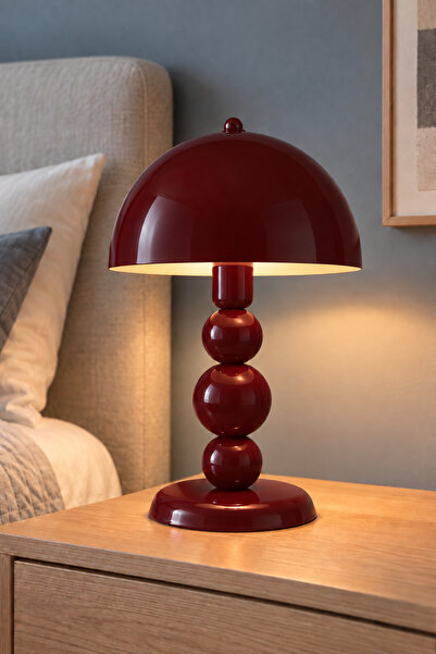 LUMINZO Lavinya Abajur Metal 38 cm Modern Masa Lambası Bordo Vişne Renk Parla...