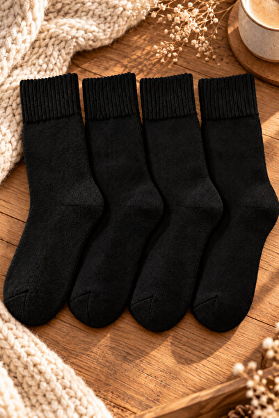 tibo 4 Pairs of Toeless Seamless Women's Thick Winter Lambswool Wool Socks Black