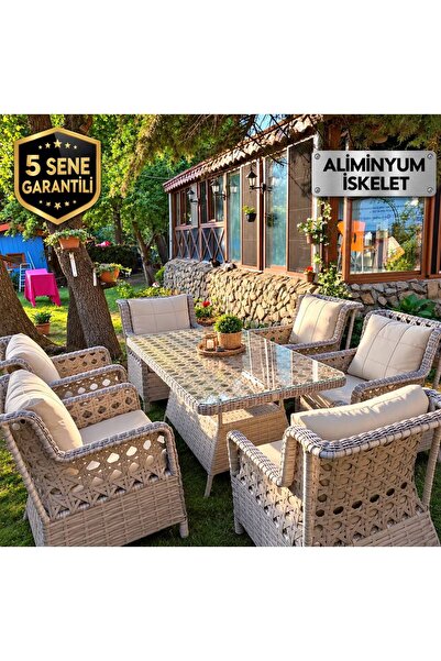 SERCANGARDEN RETRO 6 KİŞİLİK YEMEK TAKIMI ALİMİNYUM İSKELETTİR (GALVANİZ DEĞİ...