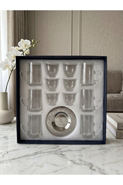 Generic Brand 18Pcs Glass Tea Coffee Set with Decorative Designs and Stainles...