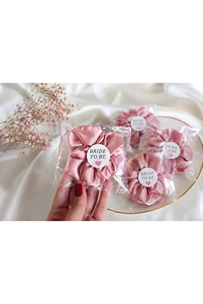 10 Adet Bride To Be Pudra Pembe Saten Scrunchie Toka - Bekarlığa Veda Hediyeliği - Tek Tek Paketli